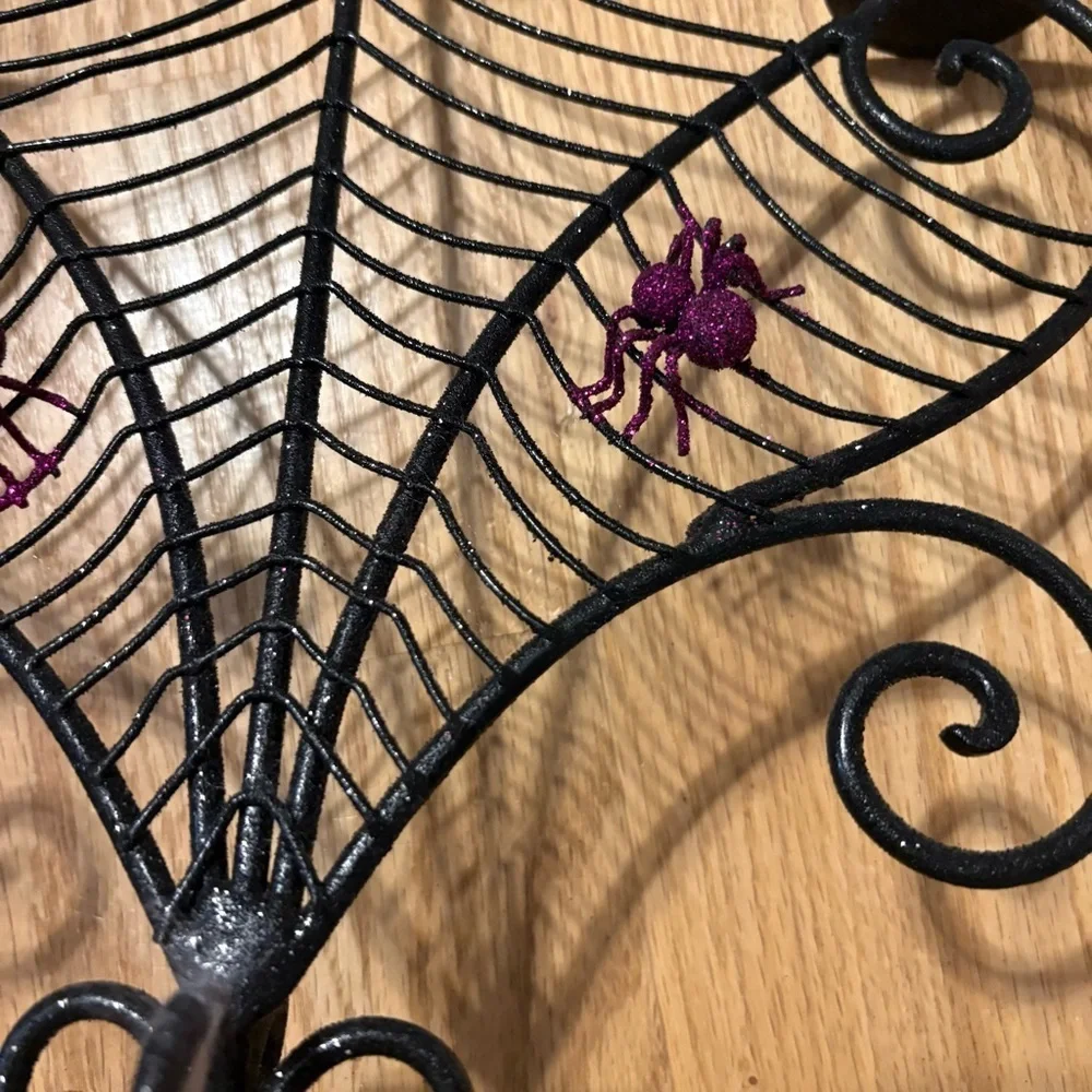 Spiderweb And Spiders Halloween 15” 3 Candle Candle Holder Metal